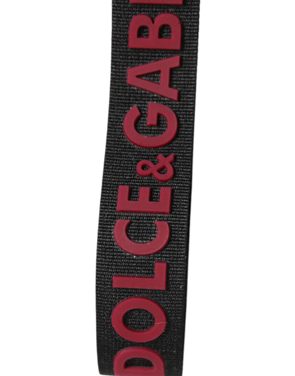Dolce & Gabbana Black Red DG Logo Polyester Silver Men Keychain Keyring