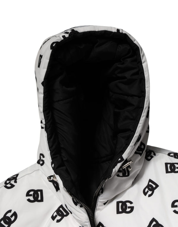Dolce & Gabbana White DG Monogram Hooded Puffer Jacket