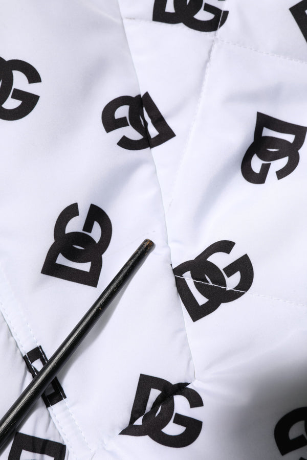 Dolce & Gabbana White DG Monogram Hooded Quilted Jacket