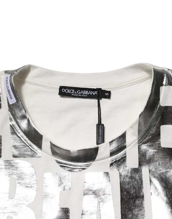 Dolce & Gabbana White Metallic Print Cotton CrewNeck T-shirt