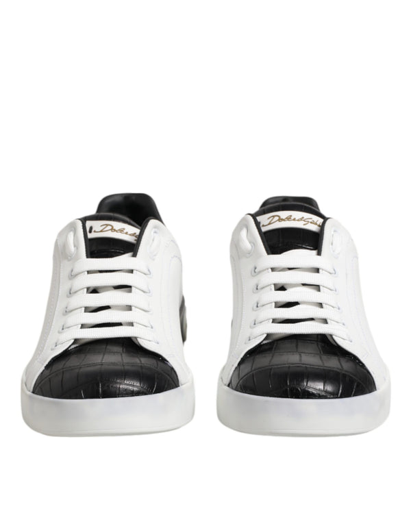 Dolce & Gabbana White Black Leather Portofino Sneaker Shoes