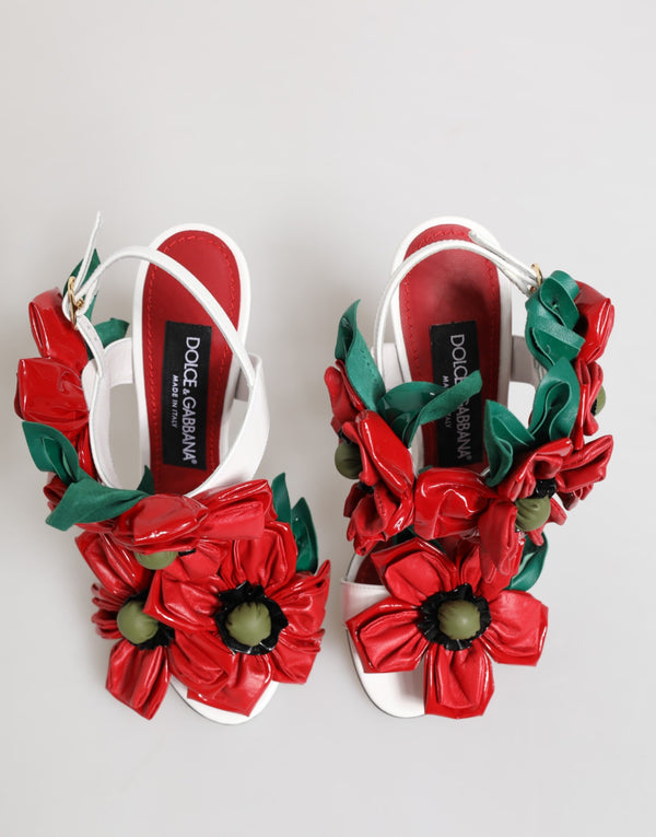 Dolce & Gabbana White Red Floral Detailing Sandals Shoes