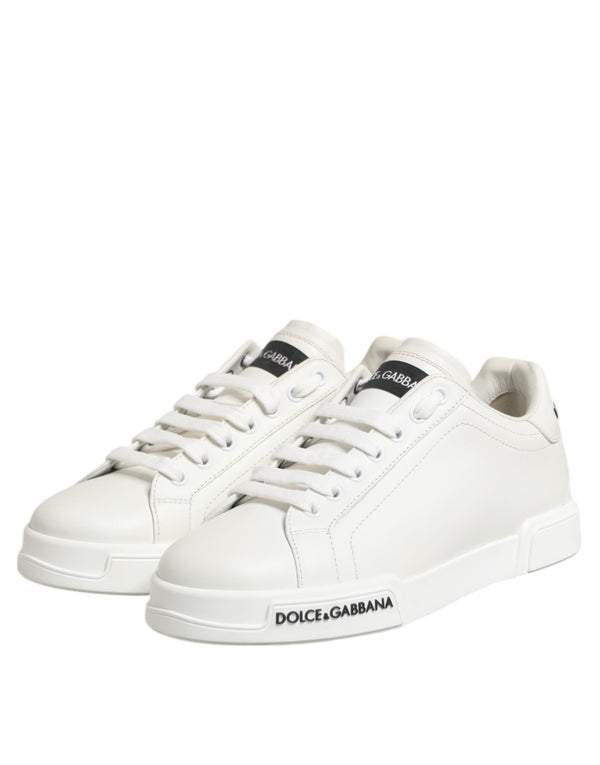 Dolce & Gabbana Black White Leather Portofino Sneaker Shoes