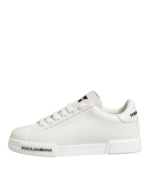 Dolce & Gabbana Black White Leather Portofino Sneaker Shoes