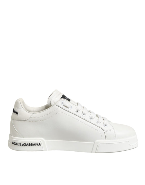 Dolce & Gabbana Black White Leather Portofino Sneaker Shoes