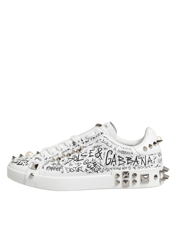 Dolce & Gabbana White Portofino Studded Men Sneakers Shoes