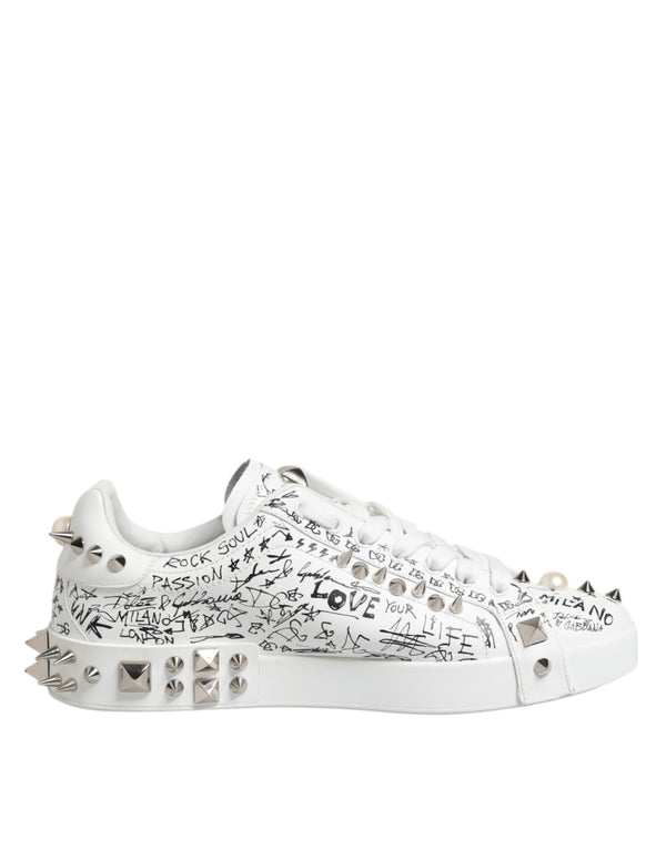 Dolce & Gabbana White Portofino Studded Men Sneakers Shoes