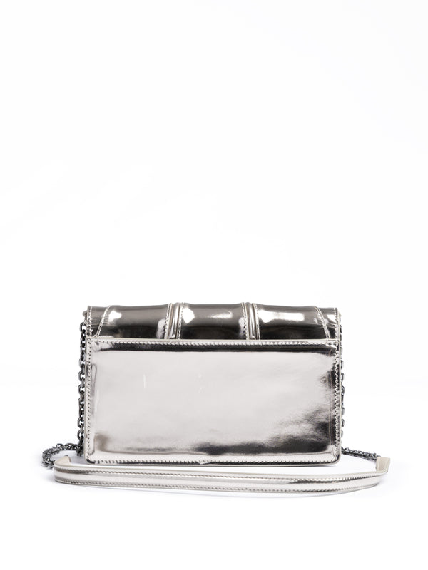 Ferrari Metal Silver GT patent leather bag with chain