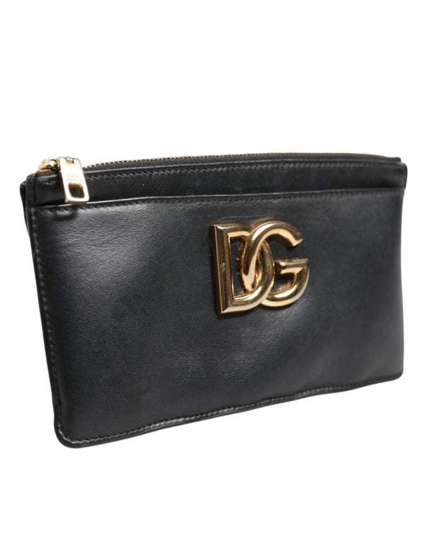 Dolce & Gabbana Black Calfskin Leather DG Logo Women Card Holder Wallet