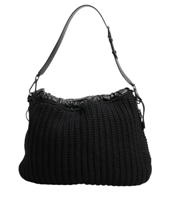 Dolce & Gabbana Black Cashmere Knitted Leather Shoulder Women Borse Bag