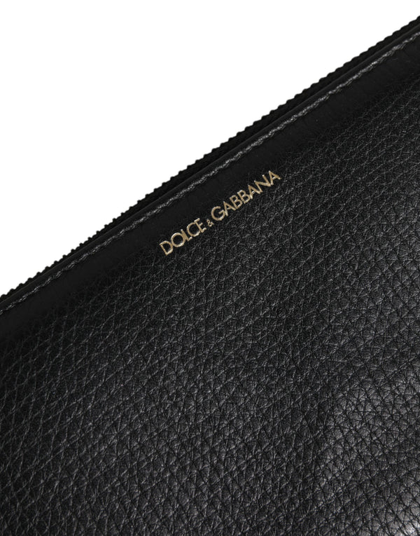 Dolce & Gabbana Black Calfskin Leather Logo Zip Around Continental Wallet