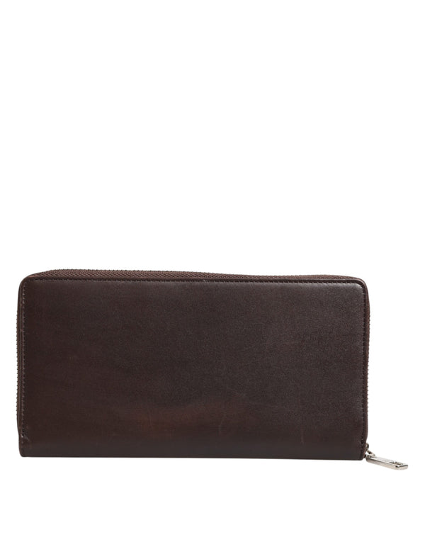 Dolce & Gabbana Brown Calfskin Leather Logo Zip Around Continental Wallet