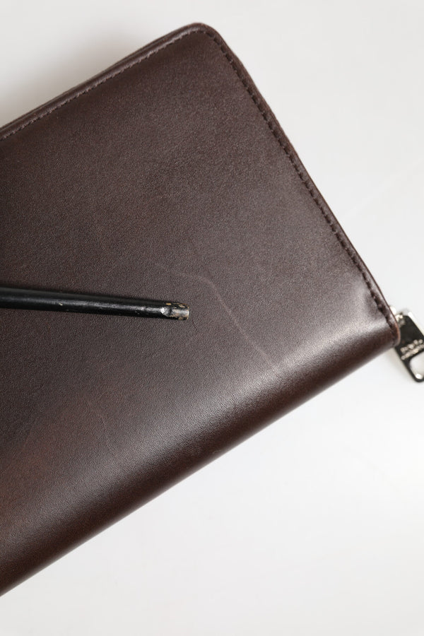 Dolce & Gabbana Brown Calfskin Leather Logo Zip Around Continental Wallet
