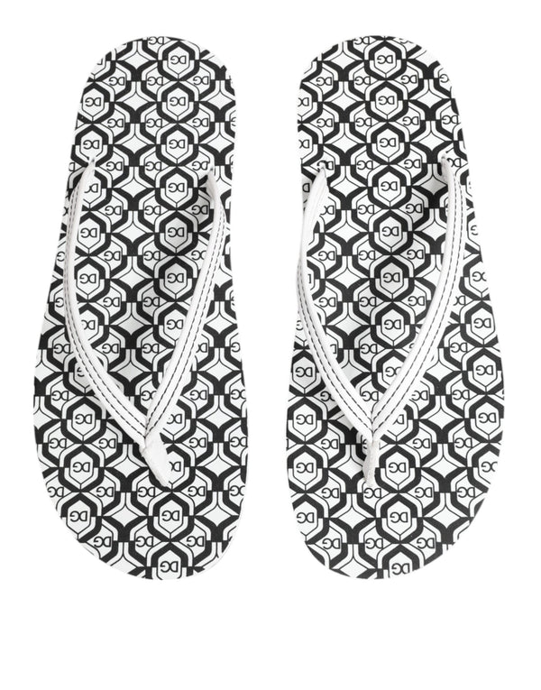 Dolce & Gabbana Black White Logo Beachwear Flats Slipper Shoes