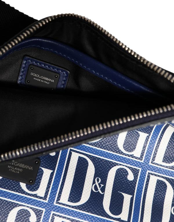 Dolce & Gabbana Blue White Leather D&G Logo Plaque Crossbody Borse Bag