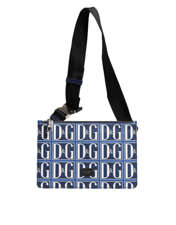 Dolce & Gabbana Blue White Leather D&G Logo Plaque Crossbody Borse Bag