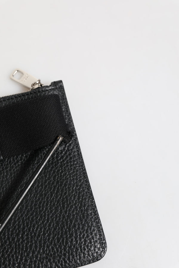 Dolce & Gabbana Black Leather Logo Embossed Waist Fanny Pack Borse Bag