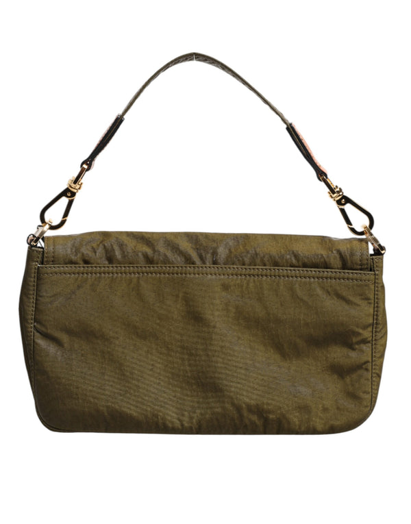 Dolce & Gabbana Dark Green Nylon Logo Plaque Shoulder Strap Borse Bag