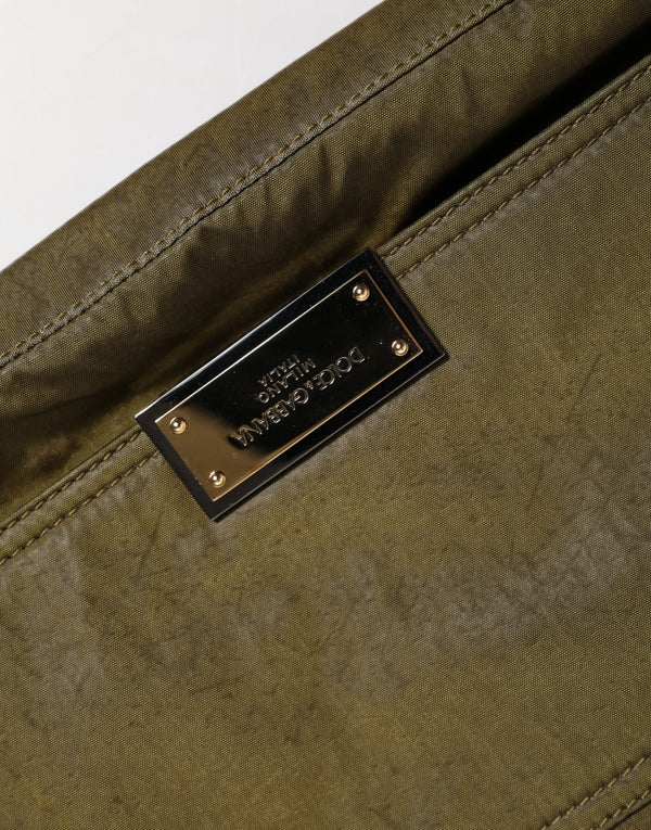 Dolce & Gabbana Dark Green Nylon Logo Plaque Shoulder Strap Borse Bag
