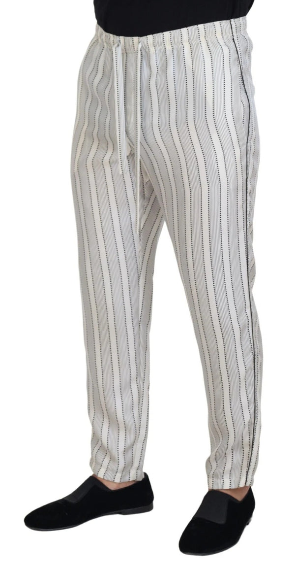 Dolce & Gabbana White Stripes Silk Lounge Trouser Pants
