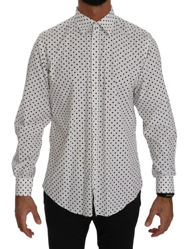 Dolce & Gabbana White Dotted Dress Formal MARTINI Shirt