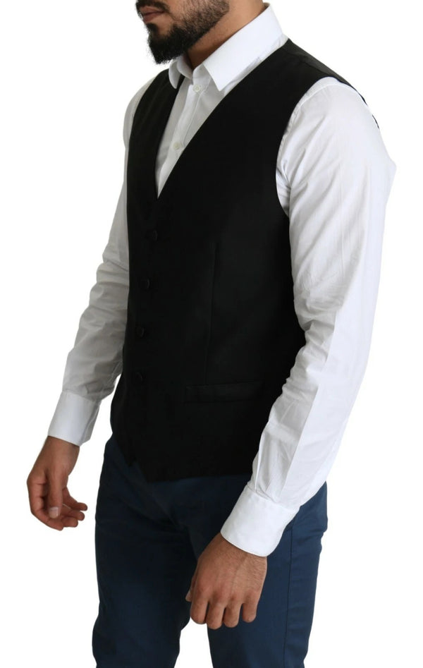 Dolce & Gabbana Black Wool Men Formal Waistcoat Vest