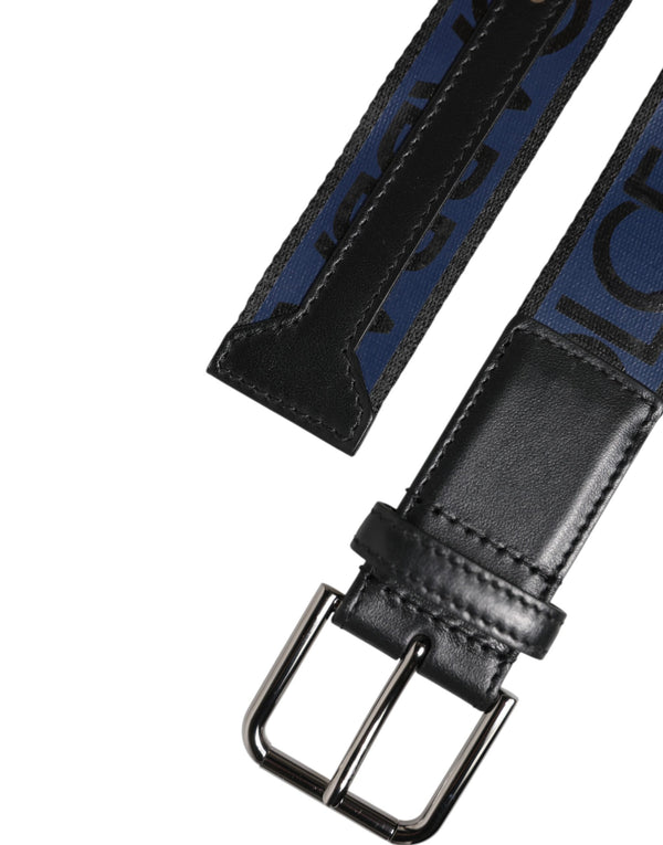 Dolce & Gabbana Black Blue DG Logo Silver Metal Buckle Belt