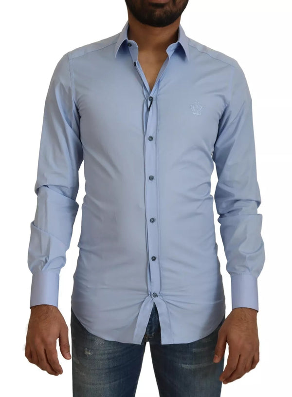 Dolce & Gabbana Light Blue Cotton Slim Fit Dress Shirt