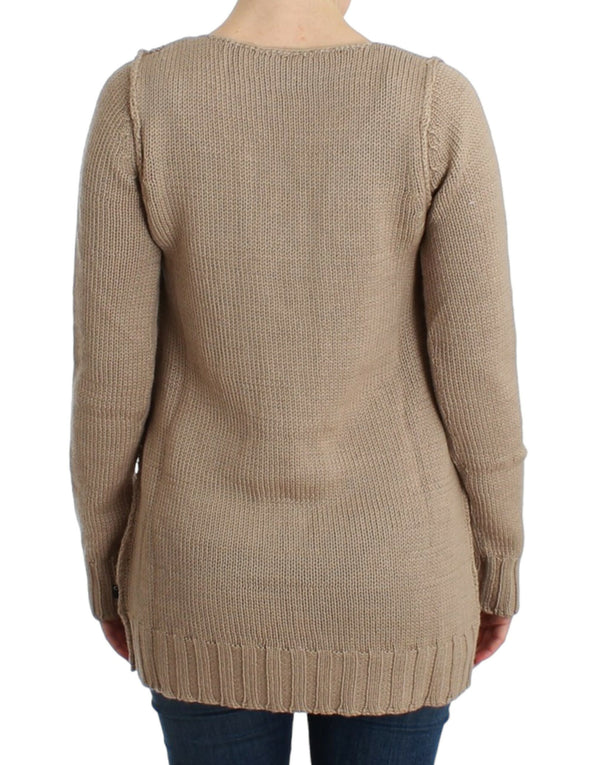 Cavalli Elegant Beige Knitted Crew Neck Sweater