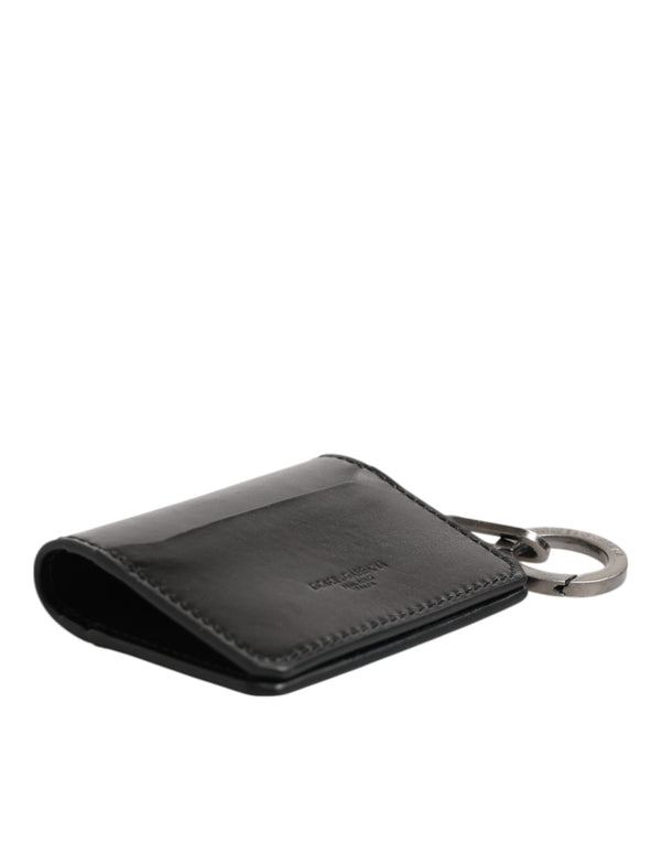 Dolce & Gabbana Wallet Black Leather Logo Embossed Key Chain Card Holder Wallet