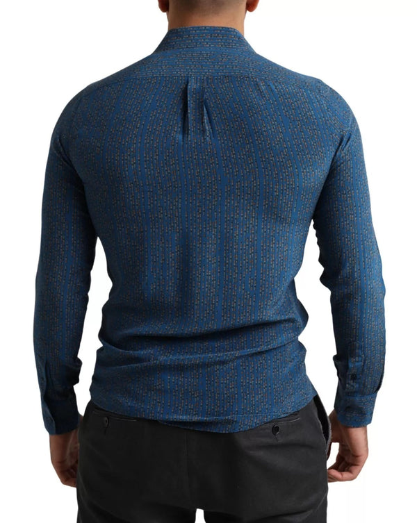 Dolce & Gabbana Blue MARTINI Silk Slim Fit Long Sleeves Shirt
