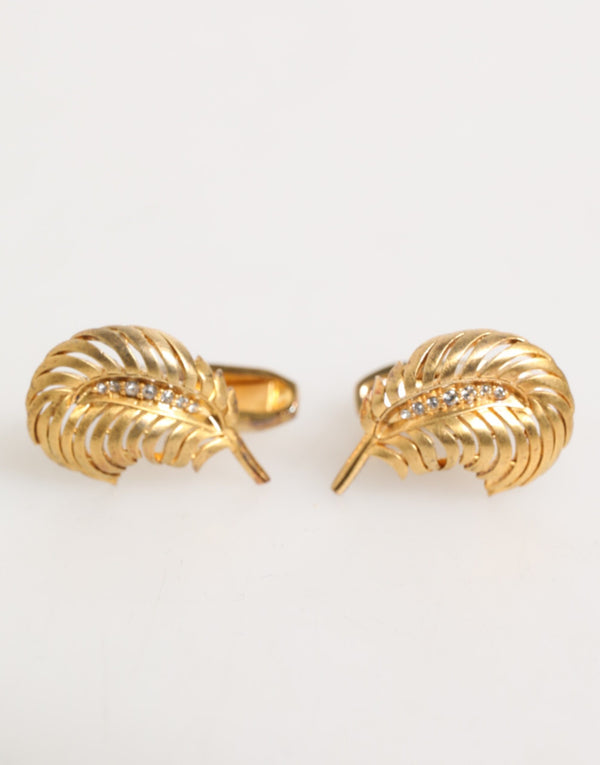 Dolce & Gabbana Gold 925 Sterling Silver Crystal Leaf Accessory Cufflink