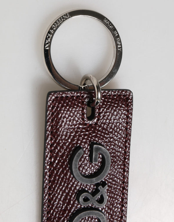 Dolce & Gabbana Dark Brown Leather Logo Metal Ring Men Keychain Keyring