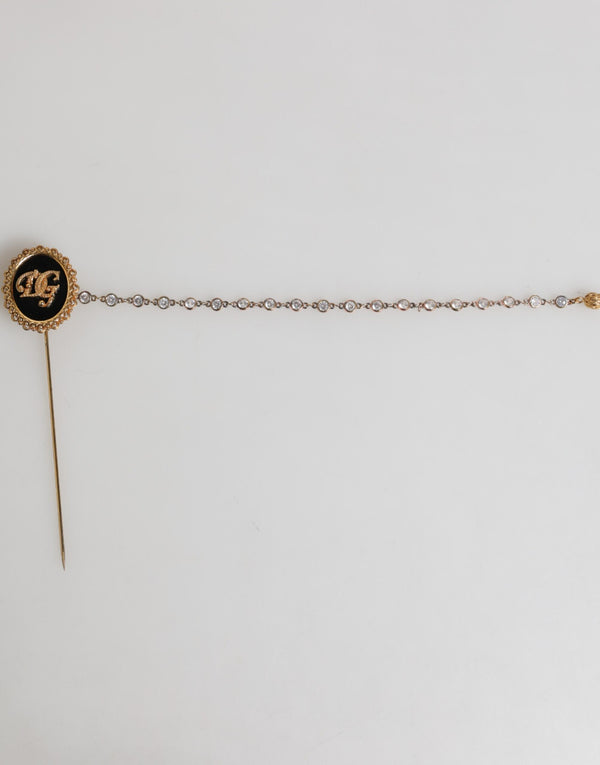 Dolce & Gabbana Lapel Pin DG Logo Gold Chain Mens Accessories Brooch