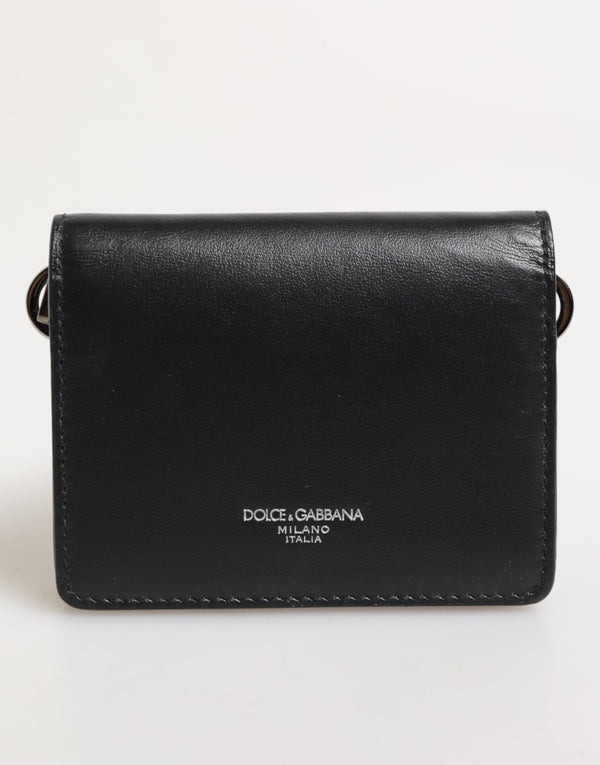 Dolce & Gabbana Black Leather DG Logo Bifold Card Holder Men Borse Wallet
