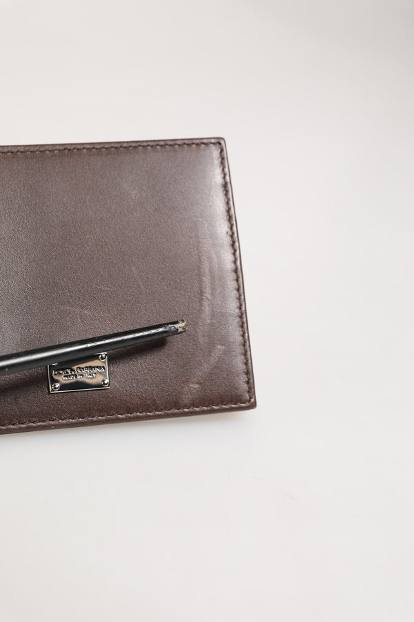 Dolce & Gabbana Brown Leather DG Logo Engrave Bifold Card Holder Wallet