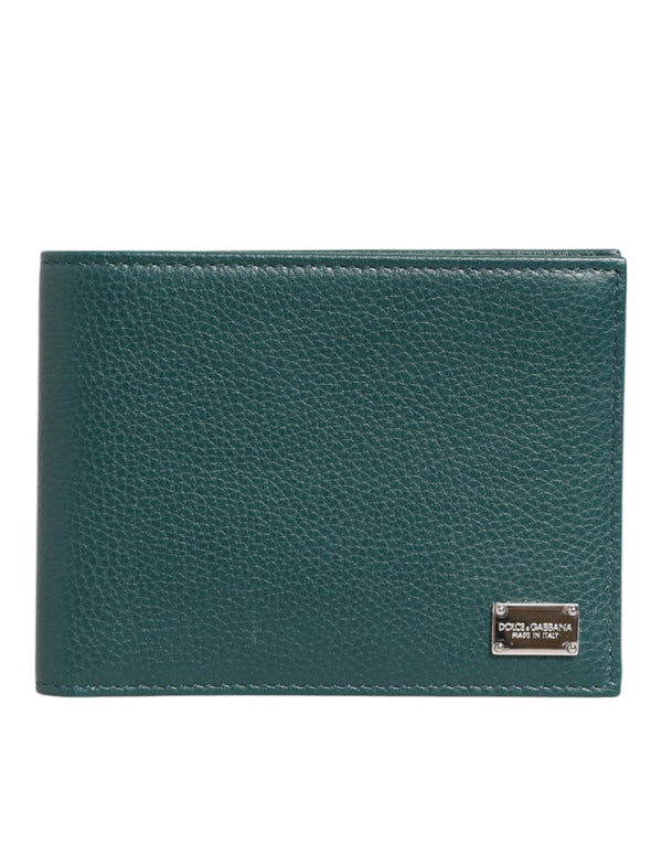 Dolce & Gabbana Green Leather DG Logo Plaque Bifold Card Holder Wallet