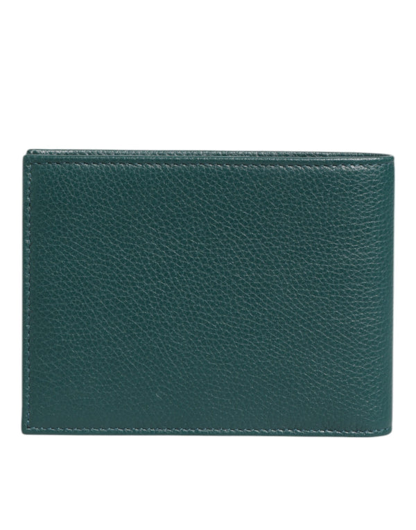 Dolce & Gabbana Green Leather DG Logo Plaque Bifold Card Holder Wallet