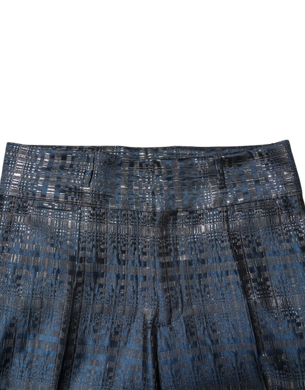 Dolce & Gabbana Blue Silver Shiny Silk Skinny Men Trouser Pants