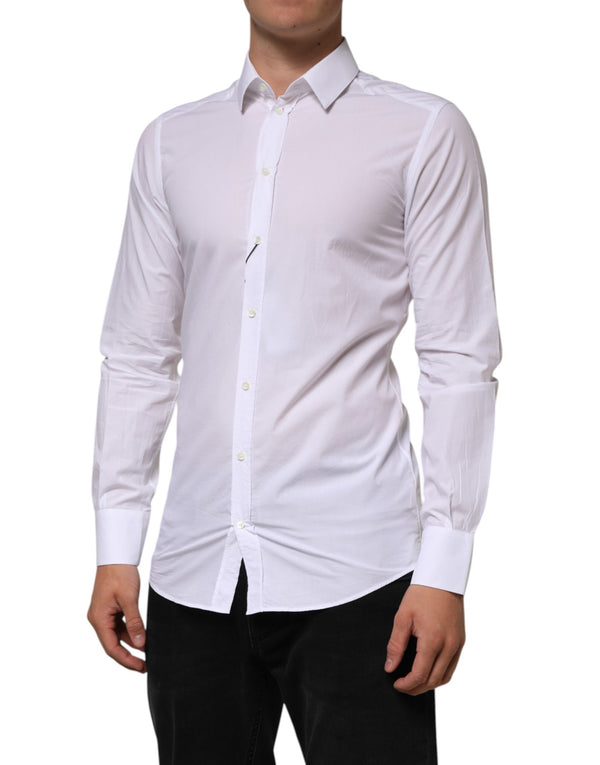 Dolce & Gabbana White Cotton GOLD Formal Men Longsleeves Shirt