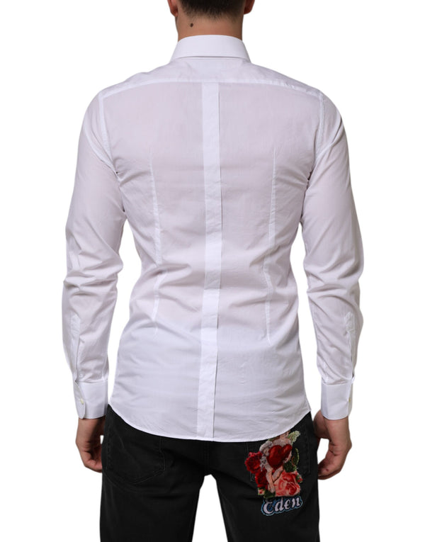 Dolce & Gabbana White Cotton GOLD Formal Men Longsleeves Shirt