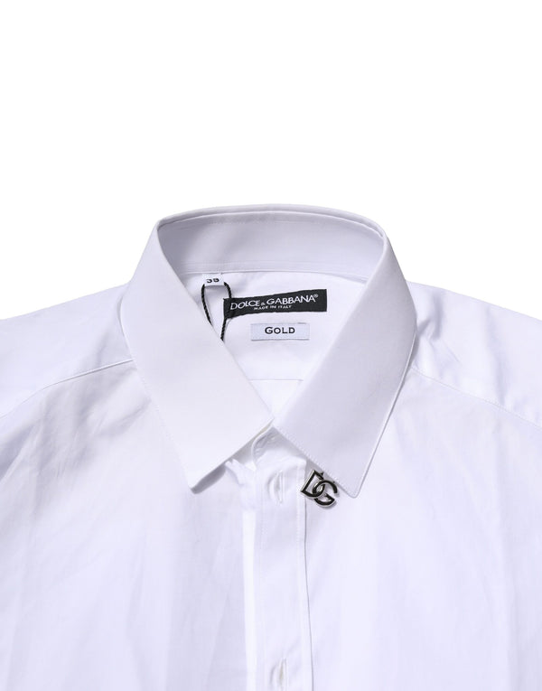 Dolce & Gabbana White Cotton GOLD Long Sleeves Formal Shirt