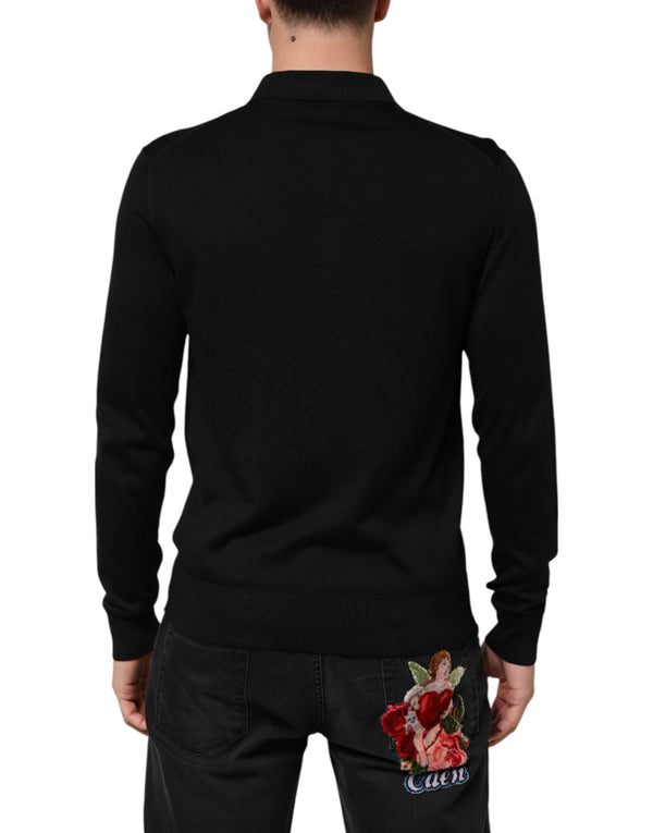 Dolce & Gabbana Black Silk Button Up Lightweight Sweater
