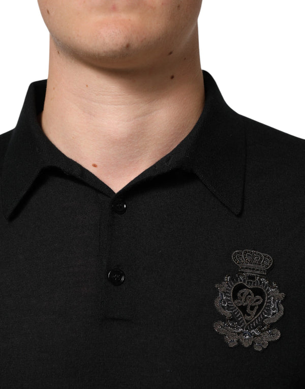Dolce & Gabbana Black Cashmere Polo Men Longsleeves Sweater