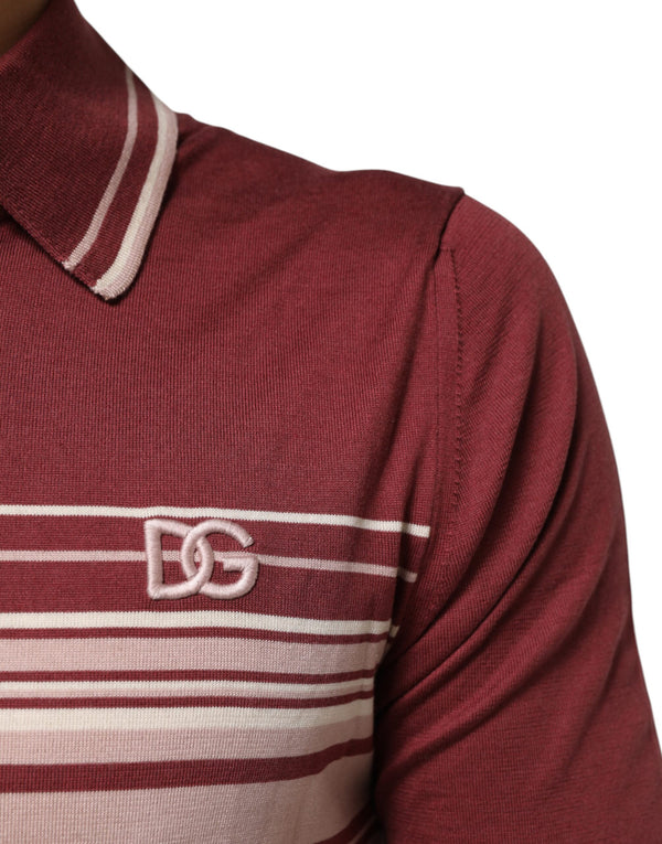 Dolce & Gabbana Cotton Burgundy Striped DG Logo Polo  T-shirt