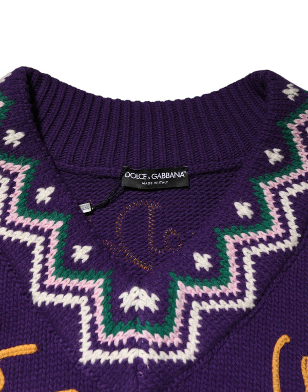 Dolce & Gabbana Purple Wool DG Logo Men Knit Pullover Sweater