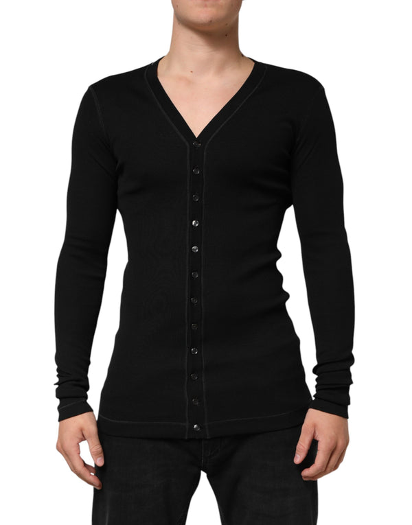 Dolce & Gabbana Black Cotton Button Up Men Cardigan Sweater