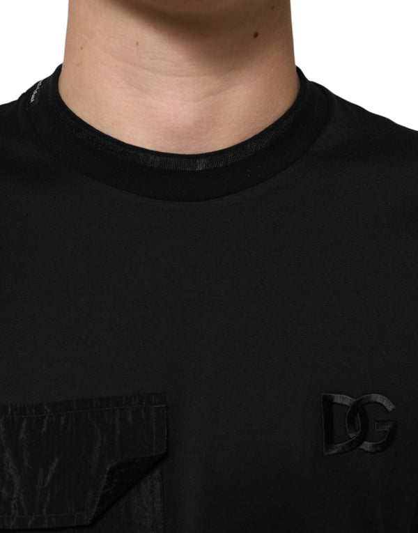 Dolce & Gabbana Black Cotton Embroidered DG Logo Pocket T-shirt