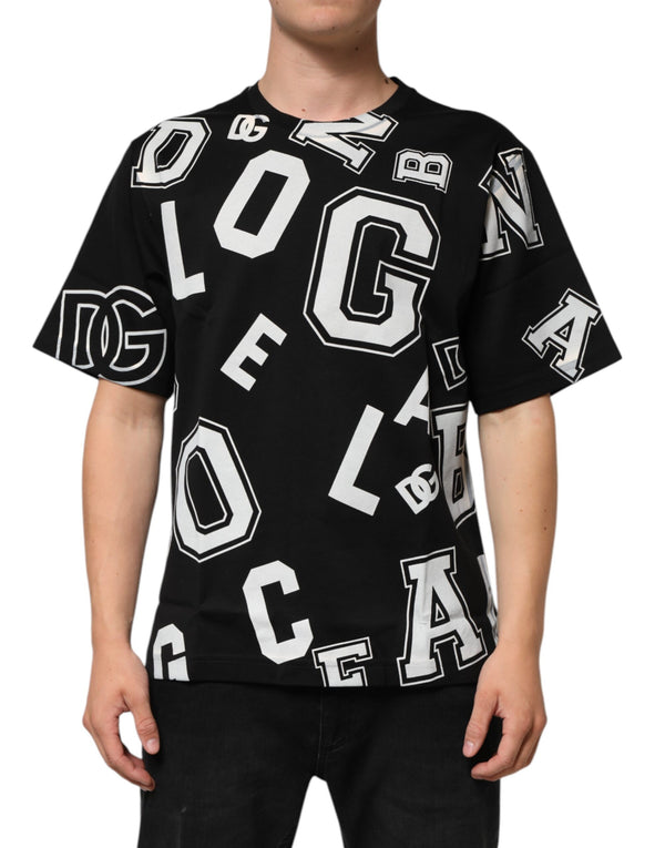 Dolce & Gabbana Black Cotton Letter Print Short Sleeve T-shirt