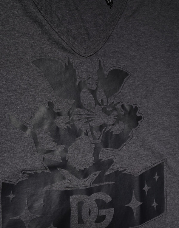 Dolce & Gabbana Black Charcoal DG Logo V-Neck Men T-shirt